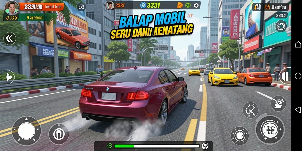 Gameplay Racing mendebarkan di 333I dengan adegan balap yang penuh aksi.
