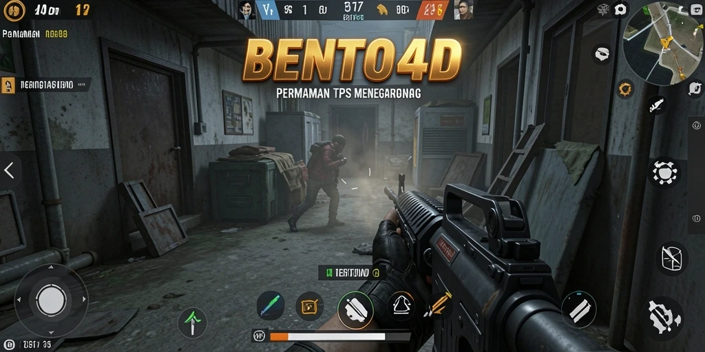 Screenshot gameplay BENTO4D yang menampilkan aksi tembak-menembak.
