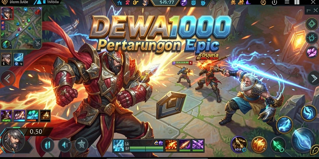 Screenshot gameplay <strong>DEWA1000</strong> yang menunjukkan pertarungan tim yang seru.