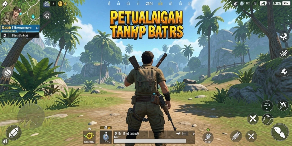 Screenshot menampilkan petualangan epik di dunia terbuka melimpah.