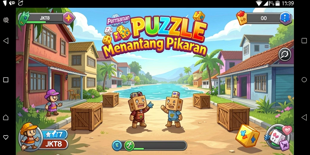 Screenshot utama JKT8 menampilkan gameplay puzzle yang menarik dan menantang.