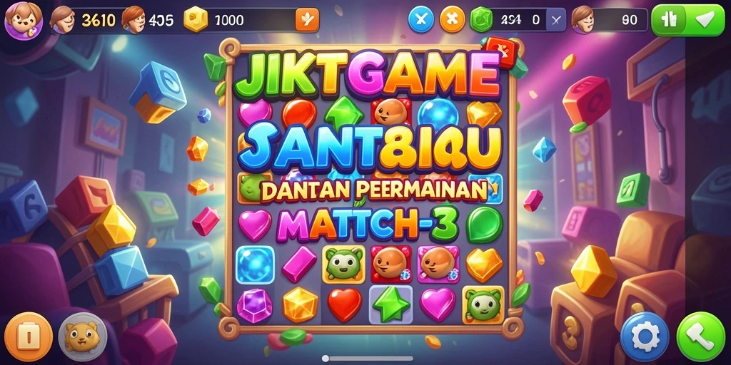 Tampilan gameplay Match-3 yang penuh warna dan menarik.