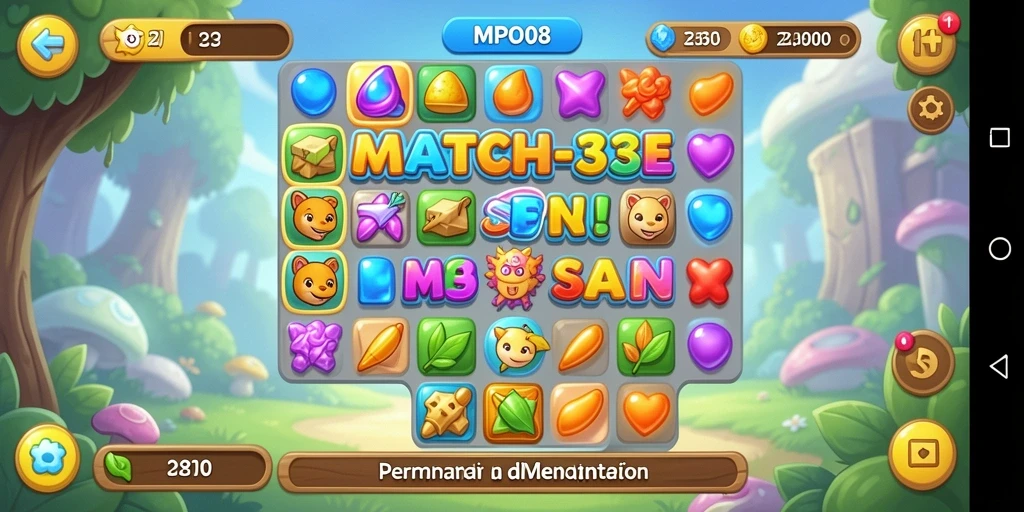 Tangkapan layar MPO08 menunjukkan gameplay Match-3 yang menarik.