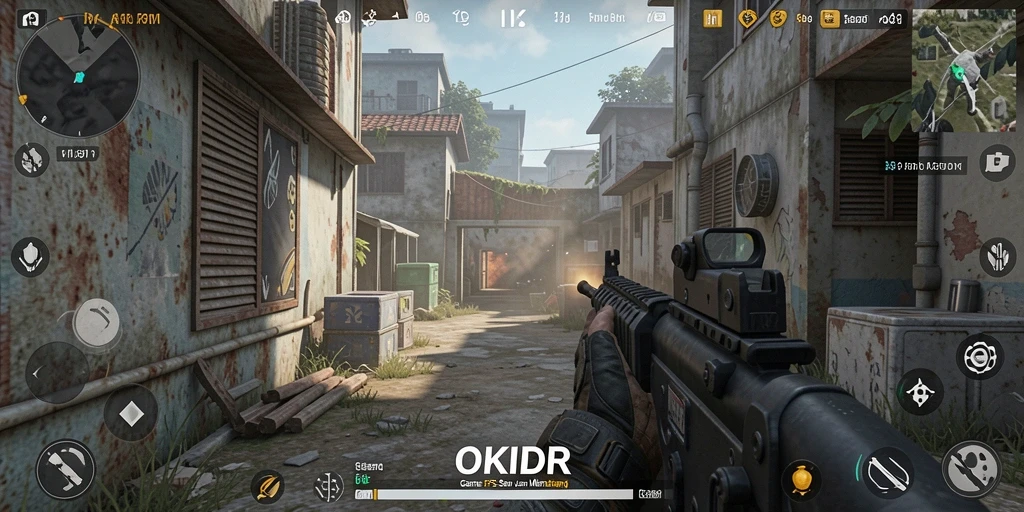 Tampilan menegangkan gameplay OKIDR dalam pertempuran FPS.
