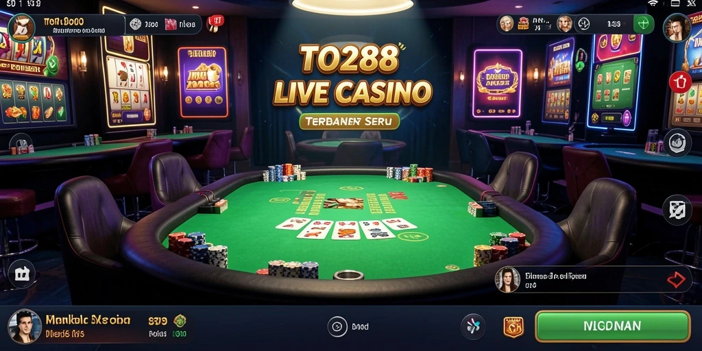 Screenshot TO288 menampilkan dealer profesional dan suasana permainan yang mendebarkan.